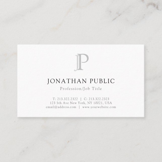 Modern Monogram Elegant Minimalist Template Business Card (Front)