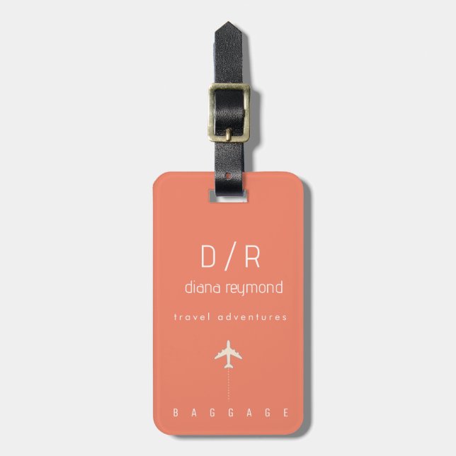 Modern Monogram Elegant Name Salmon Luggage Tag (Front Vertical)
