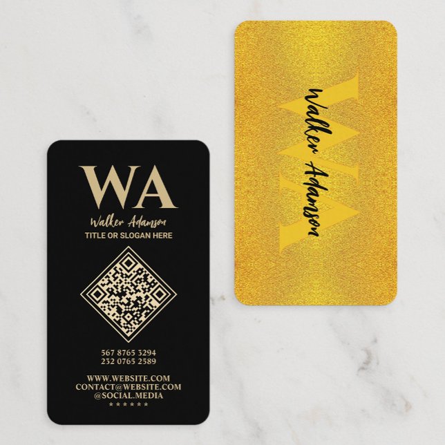 Modern Monogram | Elegant Professional Faux Gold Business Card (Luxury Black & Gold | Modern Professional Monogram Business Cards)