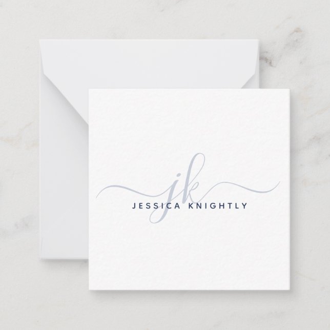 Modern Monogram Elegant Script Initials Navy Blue Card (Front)