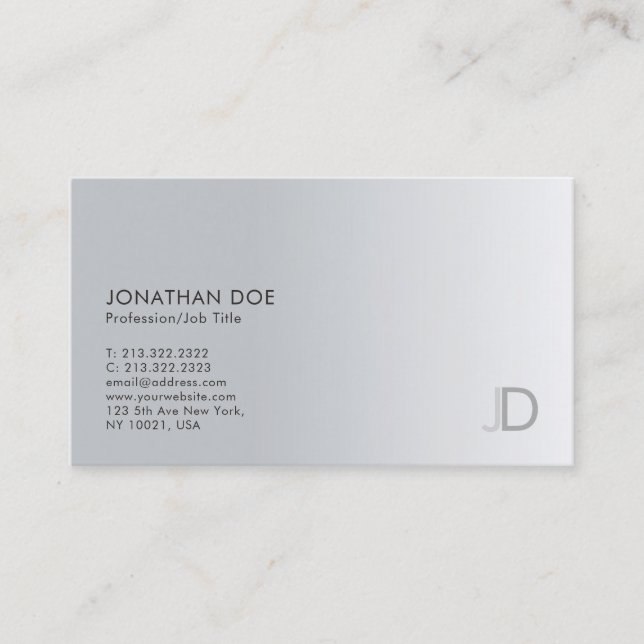 Modern Monogram Elegant Silver Template Trendy Business Card (Front)
