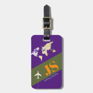 modern monogram elegant travel purple luggage tag