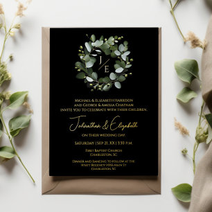 Modern Monogram Eucalyptus Wreath Black