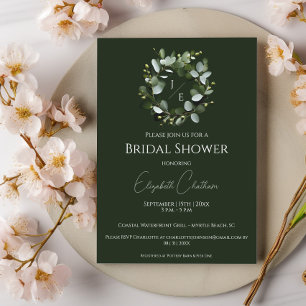 Modern Monogram Eucalyptus Wreath Bridal Shower  Invitation