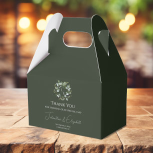 Modern Monogram Eucalyptus Wreath   Dark Green Favour Box