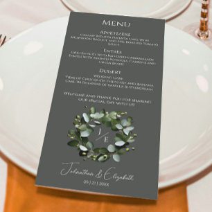 Modern Monogram Eucalyptus Wreath   Grey Menu