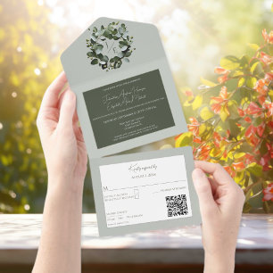Modern Monogram Eucalyptus Wreath Sage Green All In One Invitation