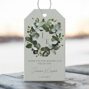 Modern Monogram Eucalyptus Wreath   Sage Green Gift Tags