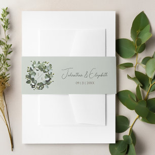 Modern Monogram Eucalyptus Wreath   Sage Green Invitation Belly Band