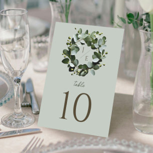 Modern Monogram Eucalyptus Wreath   Sage Green Table Number