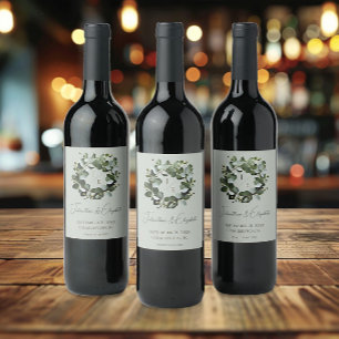 Modern Monogram Eucalyptus Wreath   Sage Green Wine Label