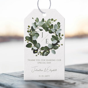 Modern Monogram Eucalyptus Wreath Wedding   White Gift Tags