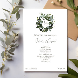 Modern Monogram Eucalyptus Wreath Wedding   White Programme