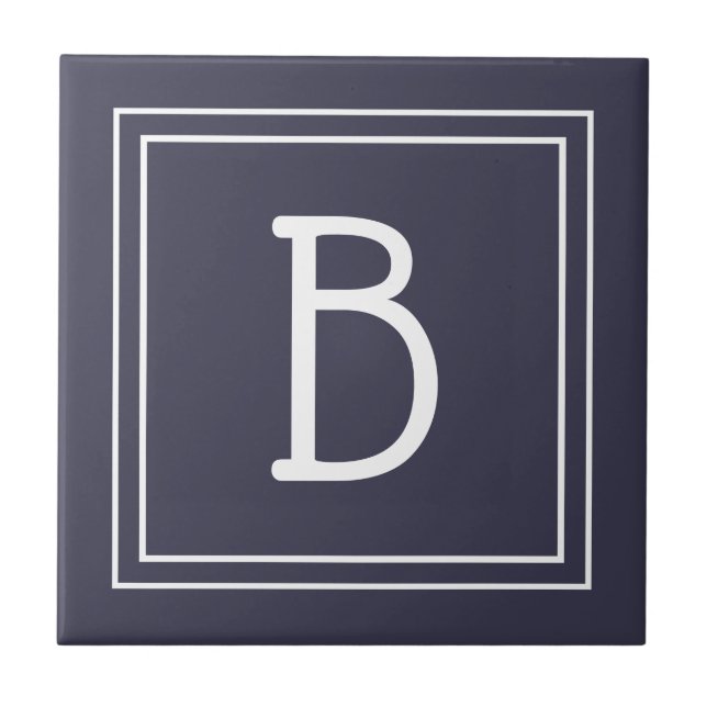 Modern Monogram Family Initial Blue & White Tile (Front)
