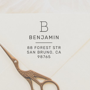 Modern Monogram Family Name Custom Return Address Rubber Stamp