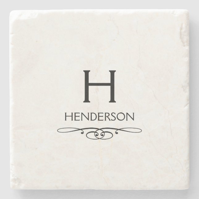 Modern Monogram Family Name Stone Coaster (Front)