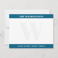 Modern Monogram & Family Names Blue Stationery
