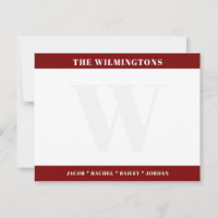 Modern Monogram Family Names Dark Red Stationery
