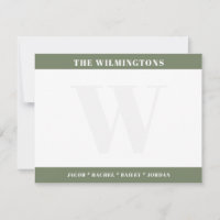 Modern Monogram Family Names Sage Green Stationery