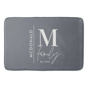 Modern monogram family navy grey stylish elegant s bath mat