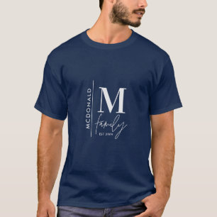 Modern monogram family navy grey stylish matching T-Shirt