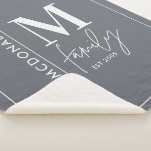 Modern monogram family navy grey stylish sherpa blanket