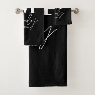 Modern monogram family navy  stylish monochrome bath towel set