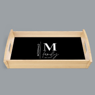 Modern monogram family navy  stylish monochrome serving tray