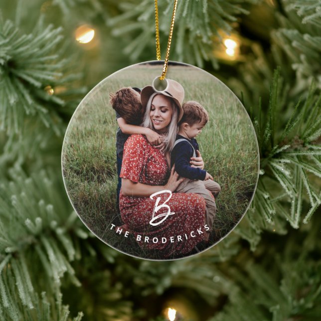 Modern Monogram Family Photo Holiday Christmas Ceramic Tree Decoration (Tree)