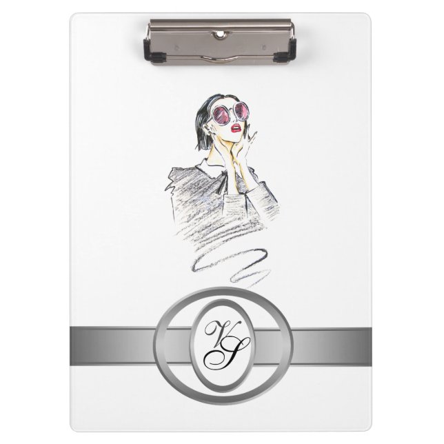 Modern Monogram Fashionable Girl Black and Red #2 Clipboard (Front)