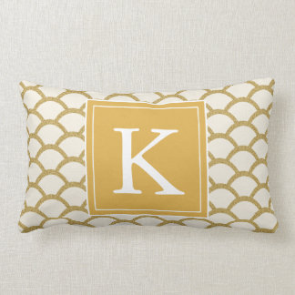 Modern Monogram Faux Gold Glitter Scallop Pillow