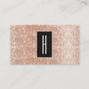 Modern Monogram, Faux Rose Gold Sequins Business Card