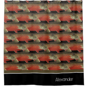 Modern Monogram Fish Salmon Design Black White Red Shower Curtain
