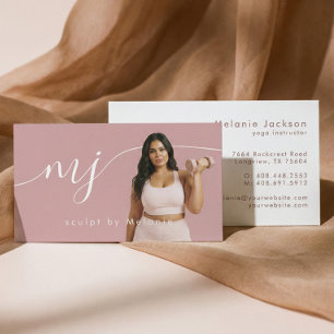 Modern Monogram Fitness Photo Personal Trainer Business Card