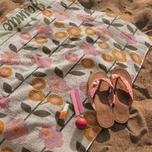 Modern Monogram Floral Pattern Beach Towel