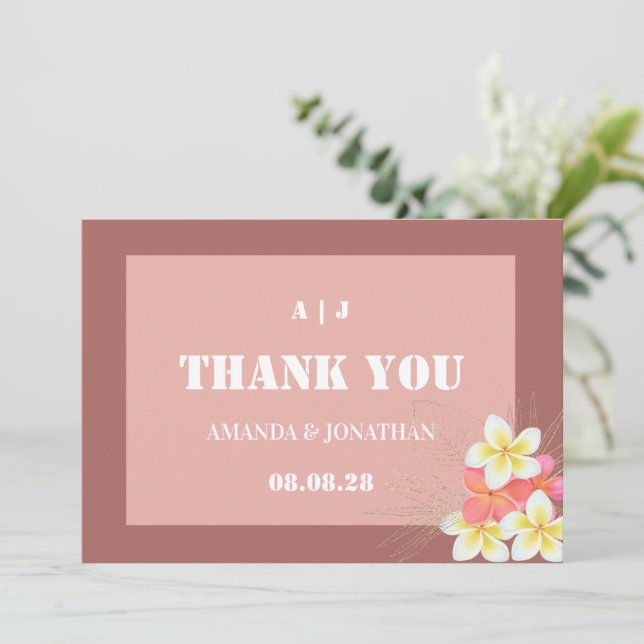 Modern Monogram Floral Wedding Thank You Card (Standing Front)