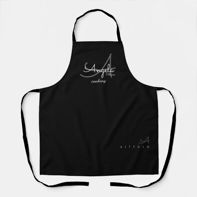 modern monogram for the chef black apron (Front)