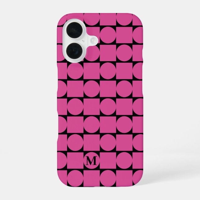 Modern Monogram Fuchsia Geometric Trendy iPhone 16 Case (Back)