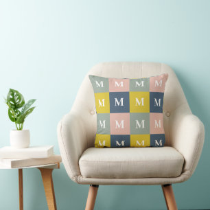 Modern monogram geometric colour block cushion