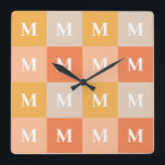 Modern monogram geometric colour block square wall clock<br><div class="desc">Modern monogram geometric colour block</div>