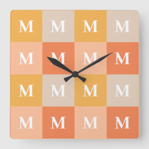 Modern monogram geometric colour block square wall clock