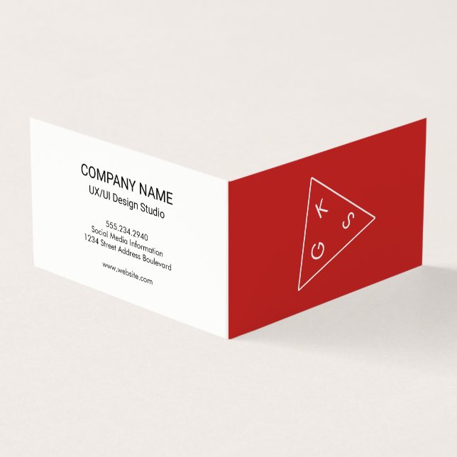 Modern Monogram Geometric (Red) Business Card (Outside)