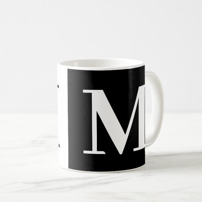 Modern Monogram Gift Black White Coffee Mug (Front Right)
