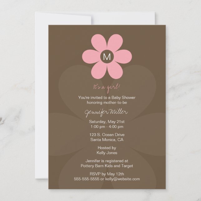 Modern Monogram Girl Baby Shower Invitation (Front)