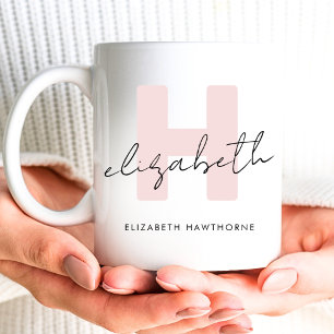 Modern Monogram Girly Script Blush Pink Initial Coffee Mug