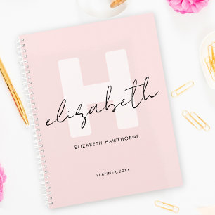 Modern Monogram Girly Script Blush Pink Initial Planner