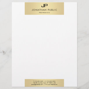 Modern Monogram Glamourous Plain Faux Gold Elegant Custom Letterhead