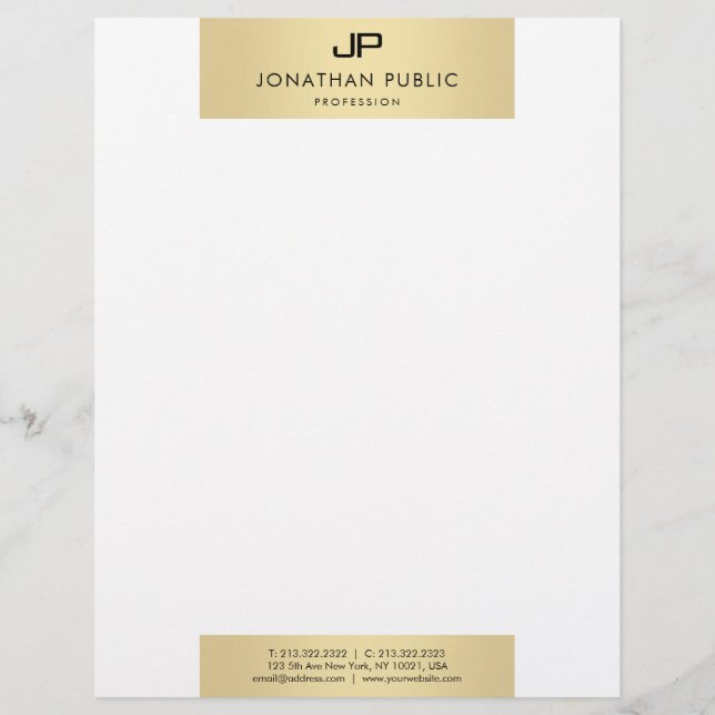 Modern Monogram Glamourous Plain Faux Gold Elegant Custom Letterhead (Front)