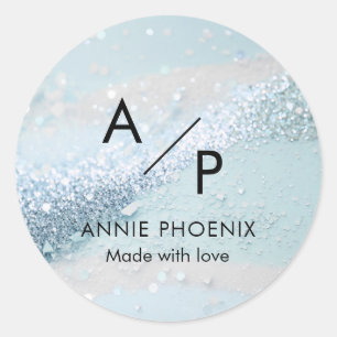 Modern Monogram Glitter  Classic Round Sticker