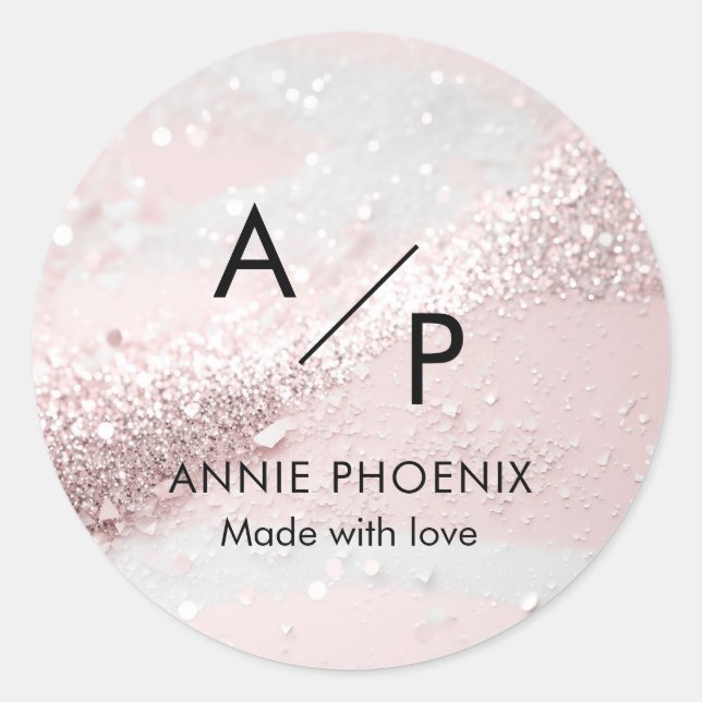 Modern Monogram Glitter  Classic Round Sticker (Front)